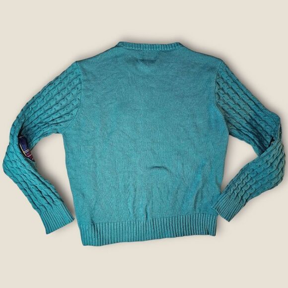 Spencers Naughty Reindeer Green Christmas Cable Knit Pullover Sweater XLarge - Picture 2 of 5